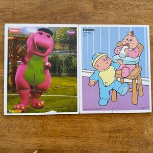 Vintage Playskool Puzzles Lot of 2‎ 90s Feeding Baby Barney Baseball